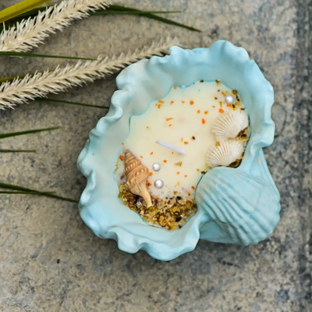 Blue Designer Shell Candle - Image 3